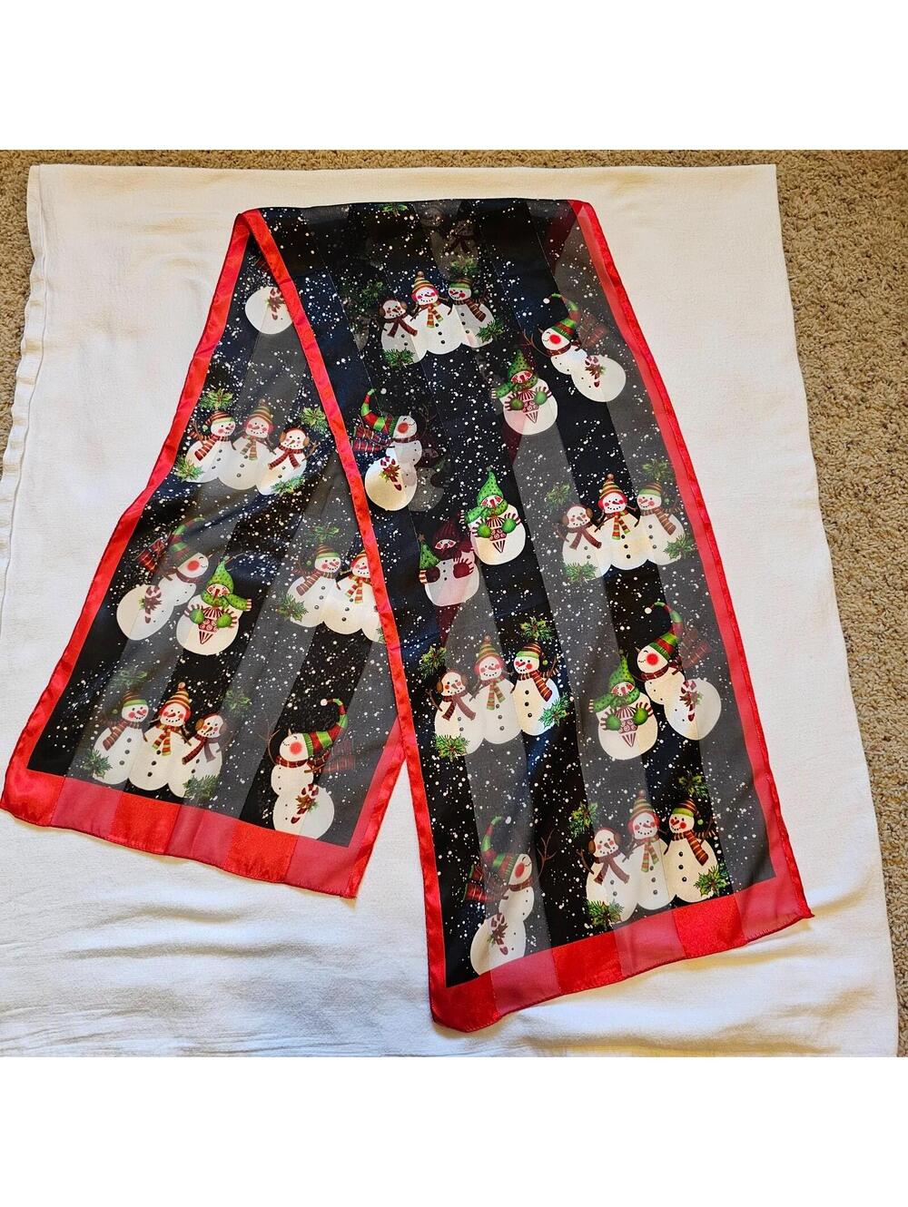 Women's Scarf 58" Snowmen Christmas Holiday Winter Sheer Lightweight